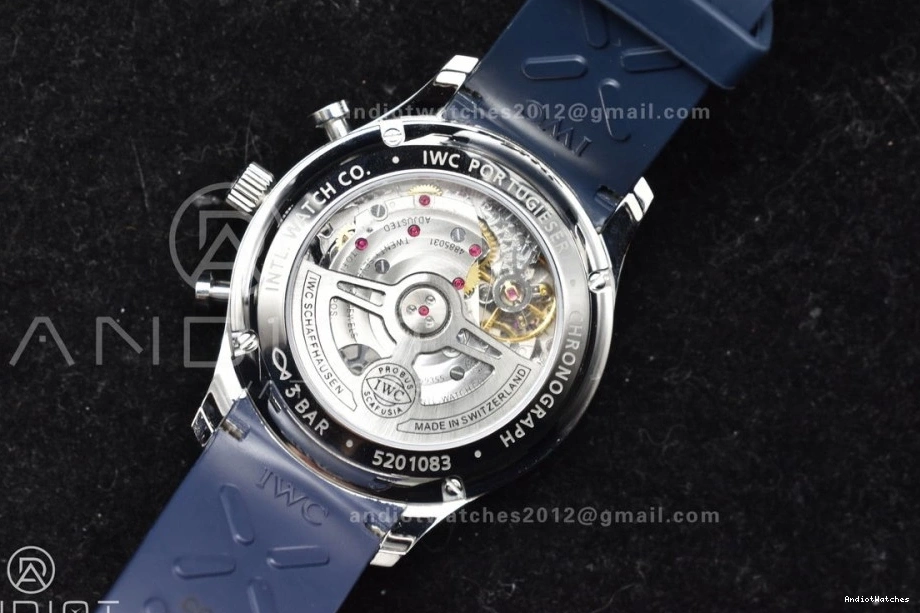 WeatherProof Best White Blue Portuguese Chrono on 1:1 Strap Blue Rubber IW3716 Z+F Edition A 1011 Dial 0421